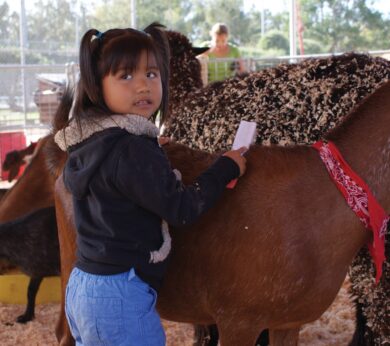 girl petting goat