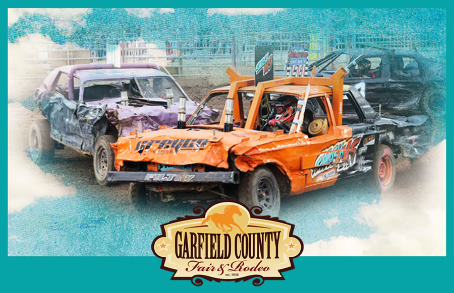 Demo derby at the Garfield County Fair and Rodeo. Cars crashing.